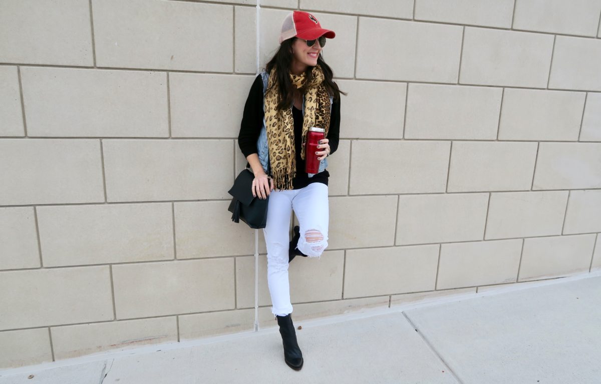 dress and baseball cap