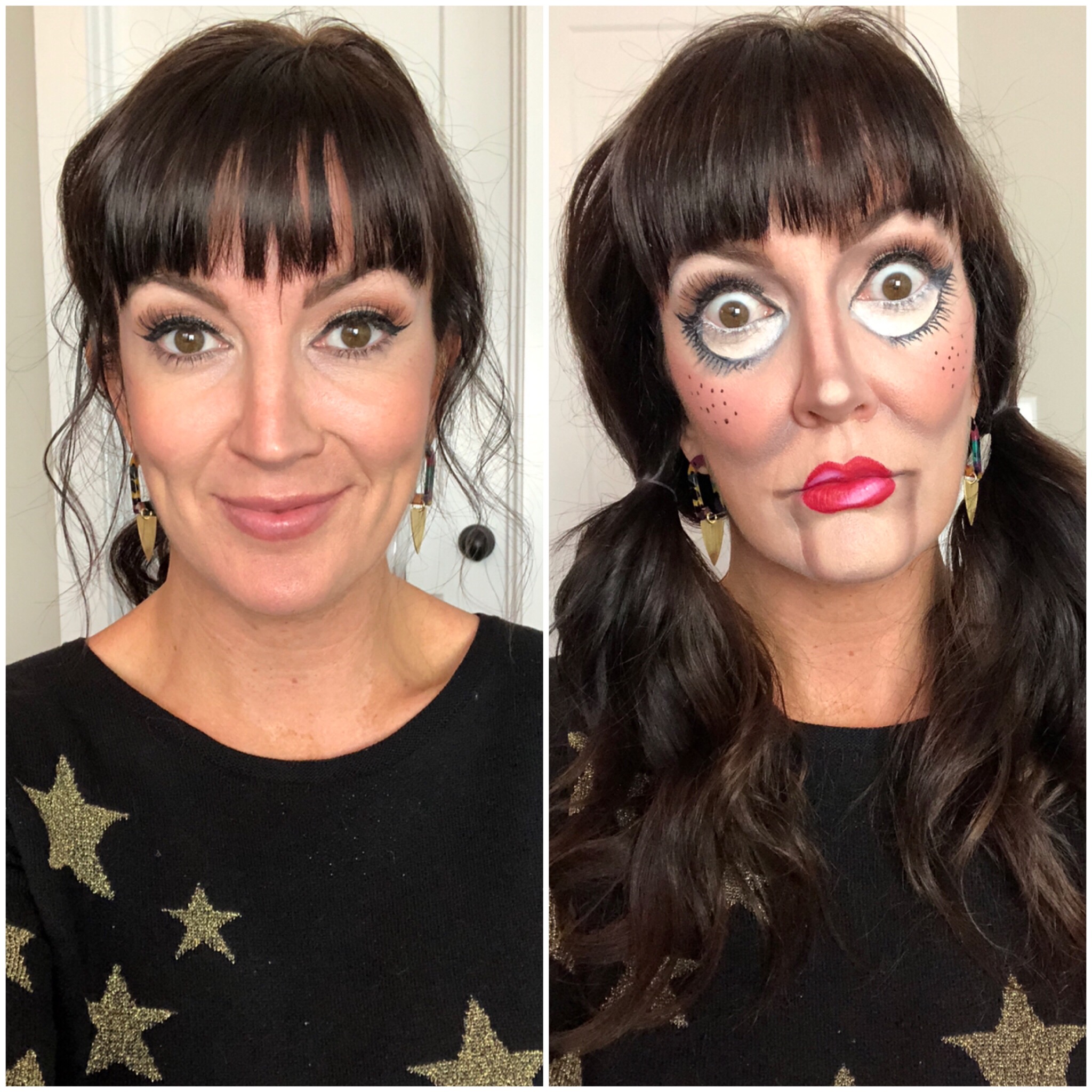 finished creepy doll makeup before and after - JennySue Makeup